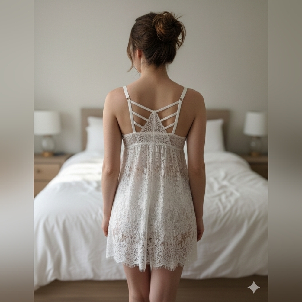 Cacique- Women' 12 Elegant White Lace Chemise Babydoll Silk  NWOT Valentine Sexy - Picture 2 of 10